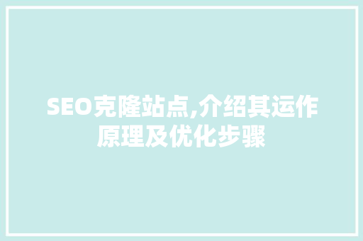 SEO克隆站点,介绍其运作原理及优化步骤
