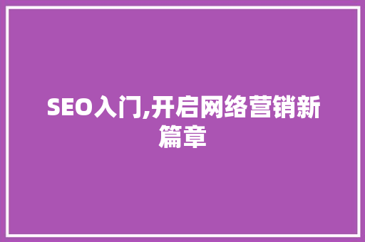 SEO入门,开启网络营销新篇章