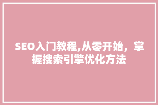 SEO入门教程,从零开始，掌握搜索引擎优化方法
