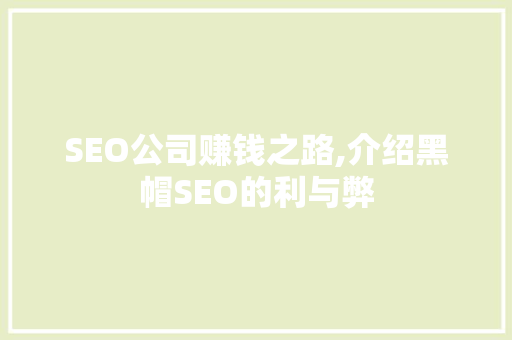 SEO公司赚钱之路,介绍黑帽SEO的利与弊