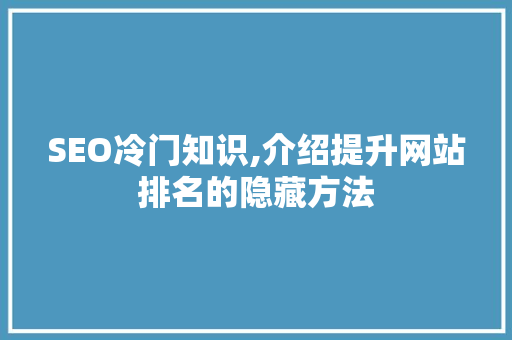 SEO冷门知识,介绍提升网站排名的隐藏方法
