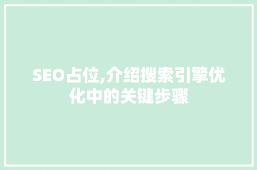 SEO占位,介绍搜索引擎优化中的关键步骤