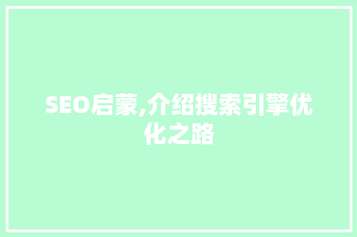 SEO启蒙,介绍搜索引擎优化之路