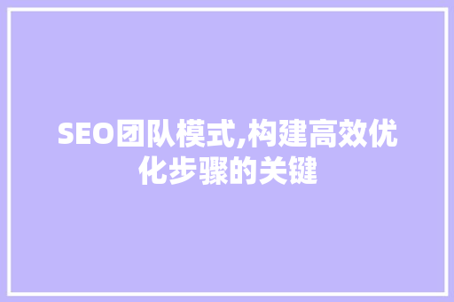 SEO团队模式,构建高效优化步骤的关键
