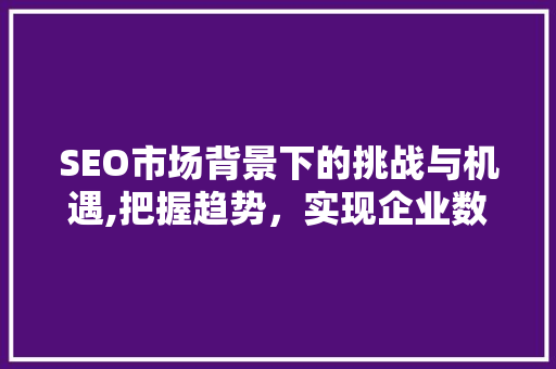 SEO市场背景下的挑战与机遇,把握趋势，实现企业数字化增长