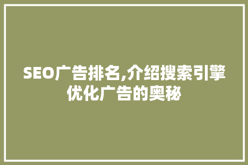 SEO广告排名,介绍搜索引擎优化广告的奥秘