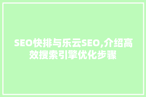 SEO快排与乐云SEO,介绍高效搜索引擎优化步骤