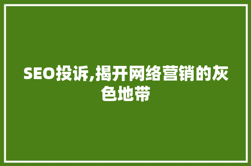 SEO投诉,揭开网络营销的灰色地带