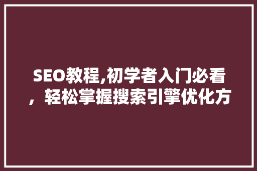 SEO教程,初学者入门必看，轻松掌握搜索引擎优化方法