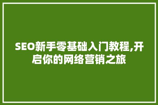 SEO新手零基础入门教程,开启你的网络营销之旅