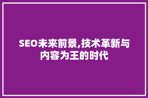SEO未来前景,技术革新与内容为王的时代