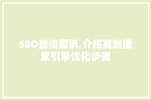 SEO查询营销,介绍高效搜索引擎优化步骤