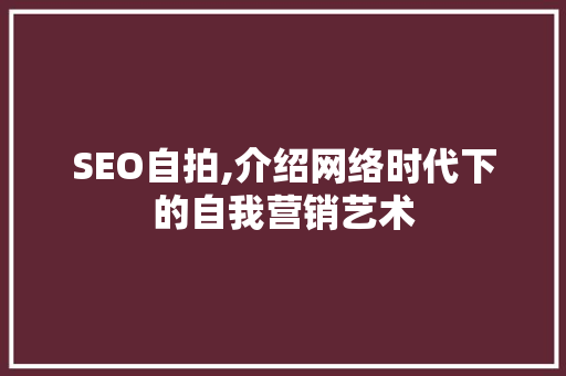 SEO自拍,介绍网络时代下的自我营销艺术