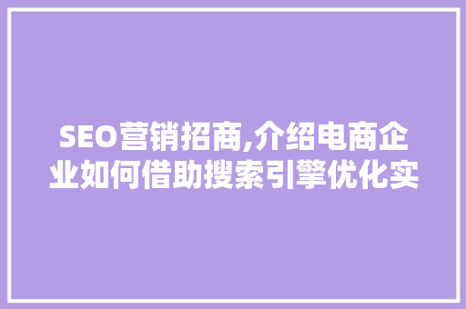 SEO营销招商,介绍电商企业如何借助搜索引擎优化实现品牌增长