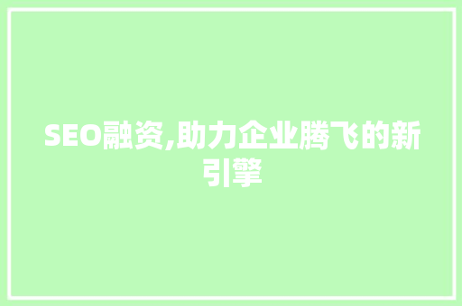 SEO融资,助力企业腾飞的新引擎