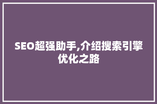 SEO超强助手,介绍搜索引擎优化之路