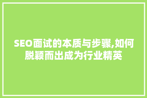 SEO面试的本质与步骤,如何脱颖而出成为行业精英