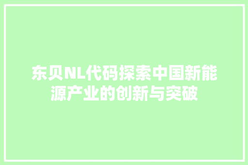 东贝NL代码探索中国新能源产业的创新与突破