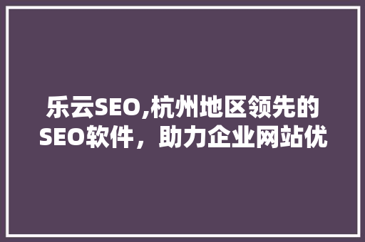 乐云SEO,杭州地区领先的SEO软件，助力企业网站优化提升
