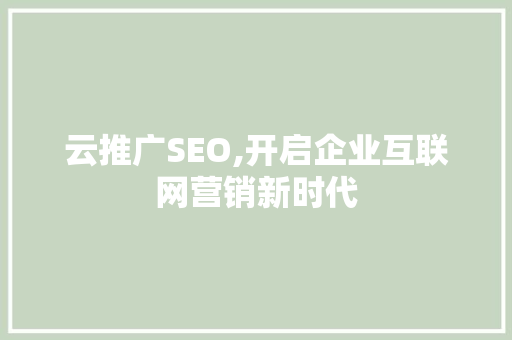 云推广SEO,开启企业互联网营销新时代