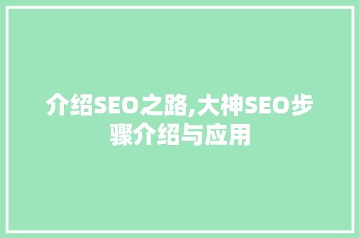 介绍SEO之路,大神SEO步骤介绍与应用