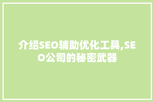 介绍SEO辅助优化工具,SEO公司的秘密武器