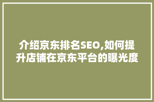 介绍京东排名SEO,如何提升店铺在京东平台的曝光度