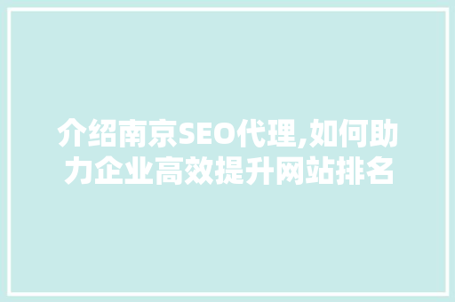 介绍南京SEO代理,如何助力企业高效提升网站排名