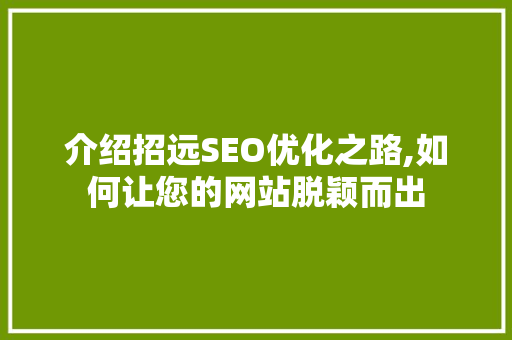 介绍招远SEO优化之路,如何让您的网站脱颖而出