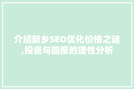 介绍新乡SEO优化价格之谜,投资与回报的理性分析