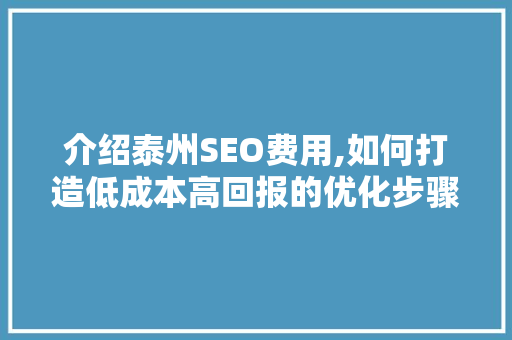 介绍泰州SEO费用,如何打造低成本高回报的优化步骤