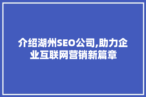 介绍湖州SEO公司,助力企业互联网营销新篇章