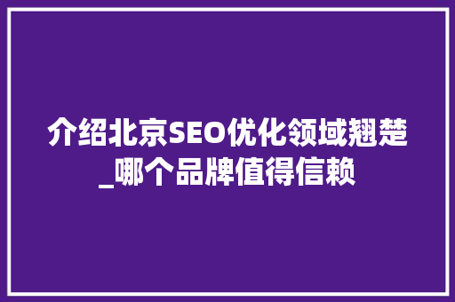 介绍北京SEO优化领域翘楚_哪个品牌值得信赖