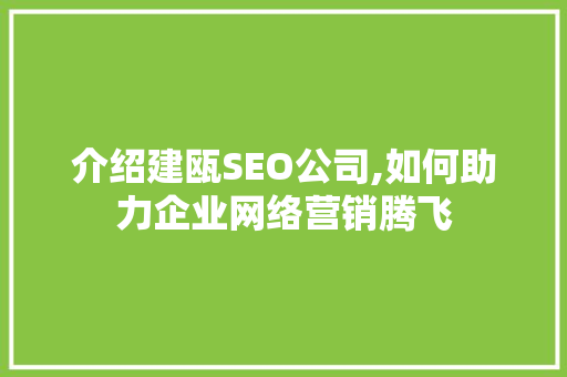 介绍建瓯SEO公司,如何助力企业网络营销腾飞