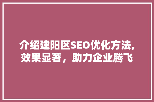 介绍建阳区SEO优化方法,效果显著，助力企业腾飞