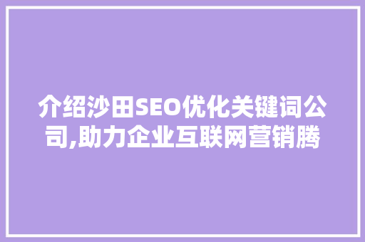 介绍沙田SEO优化关键词公司,助力企业互联网营销腾飞