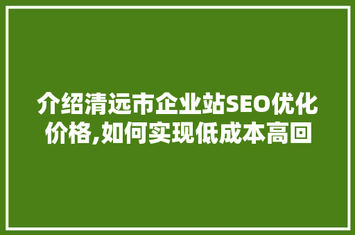 介绍清远市企业站SEO优化价格,如何实现低成本高回报