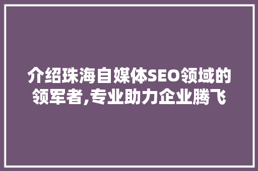 介绍珠海自媒体SEO领域的领军者,专业助力企业腾飞