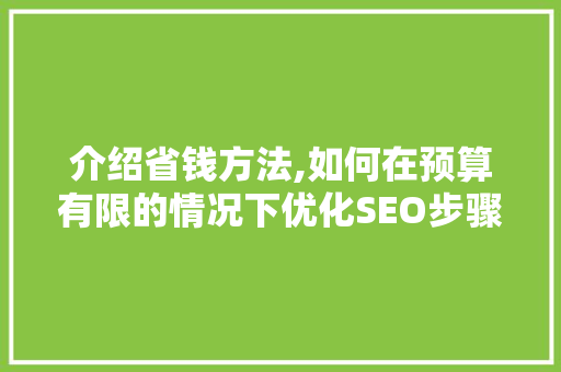 介绍省钱方法,如何在预算有限的情况下优化SEO步骤