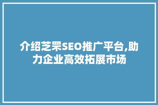 介绍芝罘SEO推广平台,助力企业高效拓展市场
