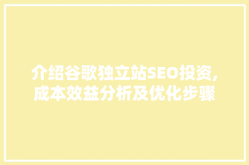 介绍谷歌独立站SEO投资,成本效益分析及优化步骤