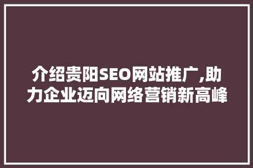 介绍贵阳SEO网站推广,助力企业迈向网络营销新高峰