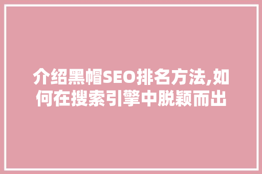介绍黑帽SEO排名方法,如何在搜索引擎中脱颖而出