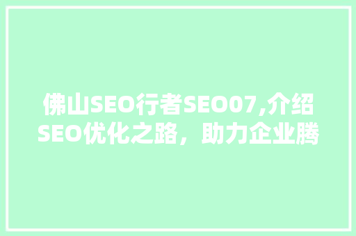 佛山SEO行者SEO07,介绍SEO优化之路，助力企业腾飞