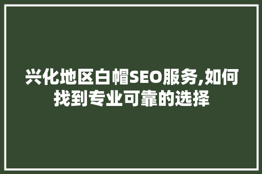 兴化地区白帽SEO服务,如何找到专业可靠的选择