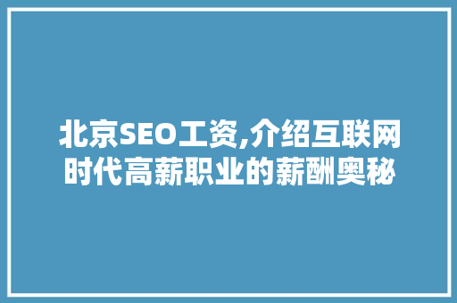 北京SEO工资,介绍互联网时代高薪职业的薪酬奥秘