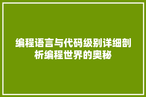 编程语言与代码级别详细剖析编程世界的奥秘