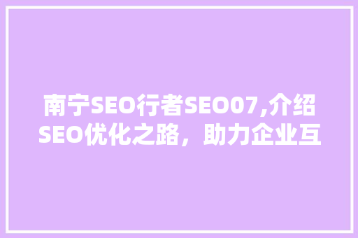 南宁SEO行者SEO07,介绍SEO优化之路，助力企业互联网营销