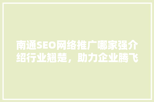 南通SEO网络推广哪家强介绍行业翘楚，助力企业腾飞
