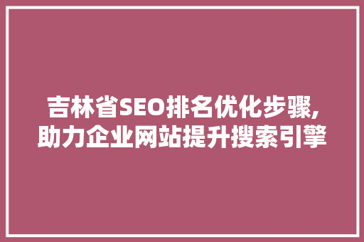 吉林省SEO排名优化步骤,助力企业网站提升搜索引擎曝光度